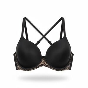 Victoria Secret Body By Victoria Black Lace Trim Lined Demi Bra 32DD Convertible